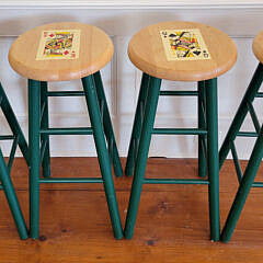 Set of Four Paint Decorated Playing Card Bar Stools