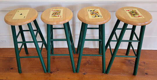 Set of Four Paint Decorated Playing Card Bar Stools