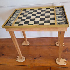 Folk Art Paint Decorated Penguin Themed Chess/Checker Board on Stand
