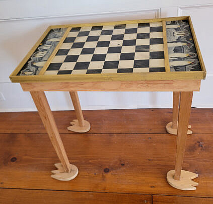 Folk Art Paint Decorated Penguin Themed Chess/Checker Board on Stand