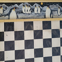 Folk Art Paint Decorated Penguin Themed Chess – Checkerboard on Stand