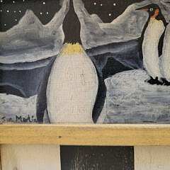 Folk Art Paint Decorated Penguin Themed Chess – Checkerboard on Stand