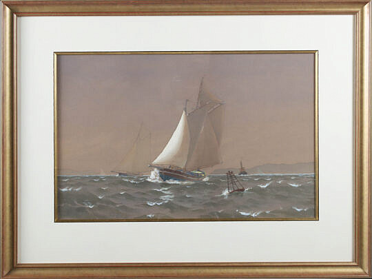 Fred S. Cozzens Watercolor on Paper "A Sailing Wind"