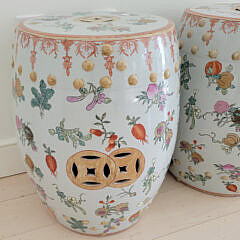 Pair of Porcelain Pomegranate Decorated Garden Stools