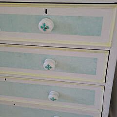 Baby Blue and White Paint Decorated Five-Drawer Tall Dresser