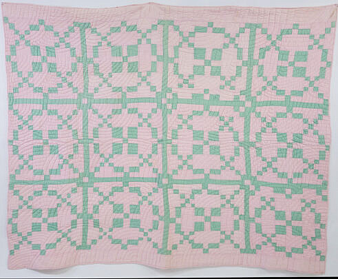 Vintage Pink and Green Patchwork Quilt 
