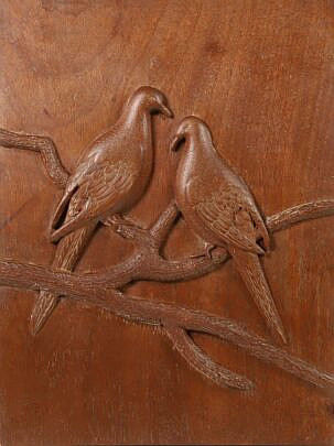 Aletha Macy Carved Bird Plaque, Circa 1950-60, "Two Doves on a Branch"