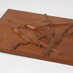 Aletha Macy Carved Wood Bird Plaque, “Two Doves on a Branch”, circa 1950-60