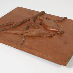 Aletha Macy Carved Wood Bird Plaque, “Two Doves on a Branch”, circa 1950-60