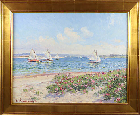 Jan Pawlowski Oil on Canvas "Sailing Inner Harbor, Nantucket"