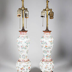 Pair of Chinese Export Famille Rose Porcelain Lamps, 19th Century
