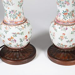 Pair of Chinese Export Famille Rose Porcelain Lamps, 19th Century