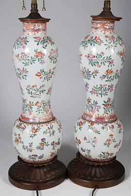 Pair of Chinese Export Porcelain Lamps, 19th Century
