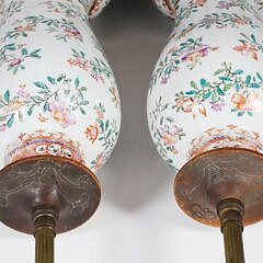 Pair of Chinese Export Famille Rose Porcelain Lamps, 19th Century