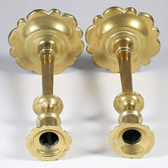 Pair of Queen Anne Brass Pushup Candlesticks, 18th Century