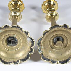 Pair of Queen Anne Brass Pushup Candlesticks, 18th Century