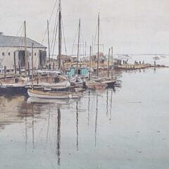 Sandy Sutherland Watercolor and Pen “Nantucket Boat Shop”