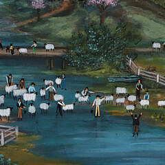 Jan Munro Mixed Media on Masonite “Washing the Sheep, Nantucket”, circa 2015
