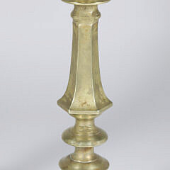 Pair of Antique Russian Multi-turned Brass Candlesticks, 19th Century