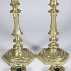 Pair of Antique Russian Multi-turned Brass Candlesticks, 19th Century