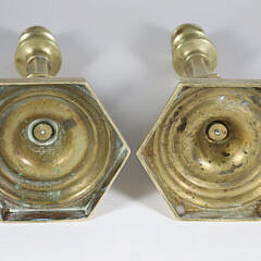Pair of Antique Russian Multi-turned Brass Candlesticks, 19th Century