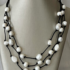 Hand Knotted Triple Strand White Fresh Water Pearl Necklace