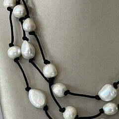 Hand Knotted Triple Strand White Fresh Water Pearl Necklace