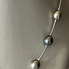 8mm – 11mm Tahitian South Sea Grey Baroque Pearl Tin Cup Necklace with Sterling Silver Spacers