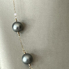 11mm Tahitian Grey Pearl Tin Cup Necklace, 10k Gold Chain