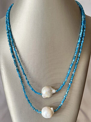 41728 Double Strand Apatite Fresh Water Pearl Necklace A_IMG_7735