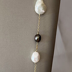 9mm – 15mm White and Grey Fresh Water Pearl Necklace