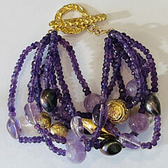 Eight Strand Amethyst, Fresh Water Pearl, Sterling Silver Bracelet