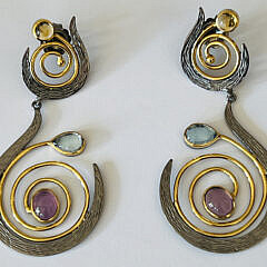 Pair of Citrine, Blue Topaz and Amethyst Earrings