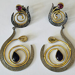 Pair of Garnet, Citrine and Amethyst Earrings