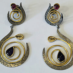 Pair of Garnet, Citrine and Amethyst Earrings