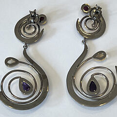 Pair of Garnet, Citrine and Amethyst Earrings