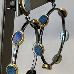 Pair of Opal Hoop Sterling Silver Earrings