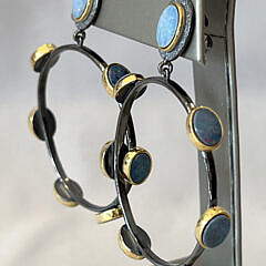 Pair of Opal Hoop Sterling Silver Earrings