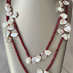 Faceted Ruby Bead and Baroque Pearl Clusters Necklace
