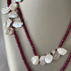 Faceted Ruby Bead and Baroque Pearl Clusters Necklace