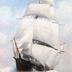 T. Bailey Oil on Canvas “Bow View of a Fully Rigged Clipper on the Open Seas”