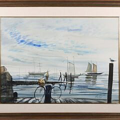 C. Robert Perrin Watercolor on Paper "Dock Scene"