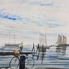 C. Robert Perrin Watercolor on Paper “Dock Scene”