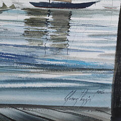C. Robert Perrin Watercolor on Paper “Dock Scene”