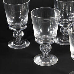 Set of Six Signed Steuben Glass Goblets with Blown Bubble in the Stem