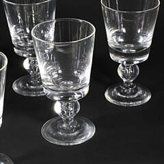 Set of Six Signed Steuben Glass Goblets with Blown Bubble in the Stem