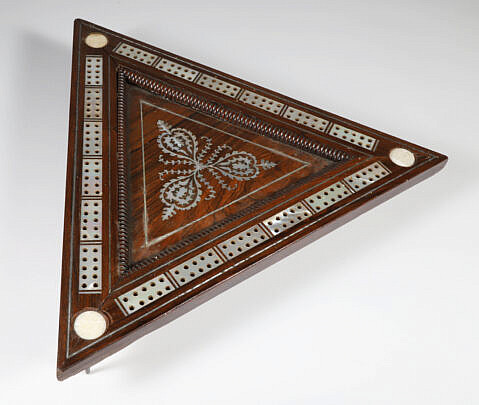 Fine Mother of Pearl Inlaid Cribbage Board, 19th Century