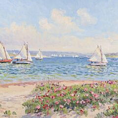 Jan Pawlowski Oil on Canvas “Sailing Inner Harbor, Nantucket”, circa 2010