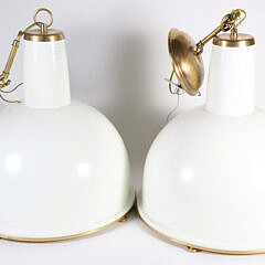 Pair of Modern White Metal Dome Kitchen Lights