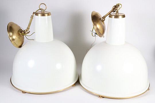 Pair of Modern White Metal Dome Kitchen Lights